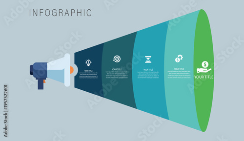5-Step business funnel infographic template with megaphone marketing concept and steps