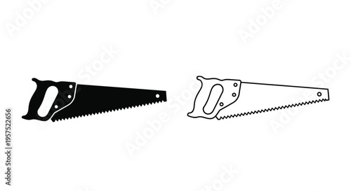 Two hand saws one black one white depicted in a simple style