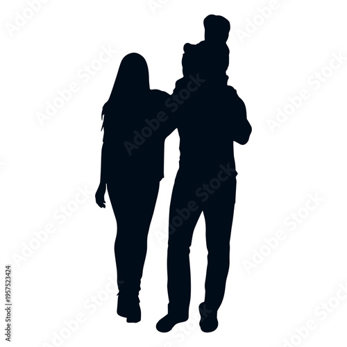 Family with child on shoulders silhouette