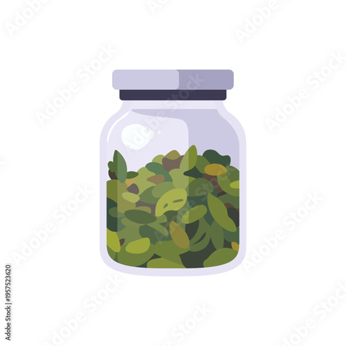 tea jar, tea storage, leaf container, colorful vector flat style illustration