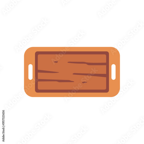 wooden tea tray, tea service, wooden serving board, colorful vector flat style illustration