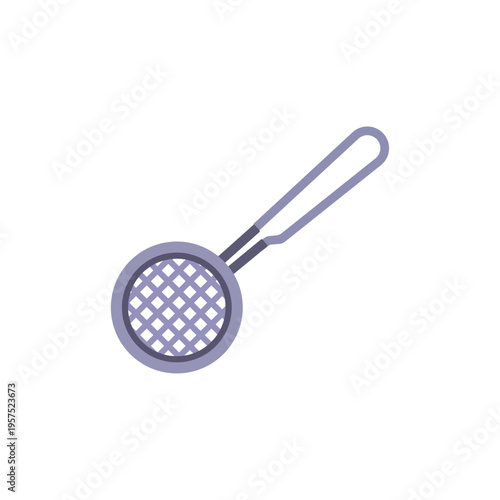 gray tea strainer, tea utensil, handheld sieve, colorful vector flat style illustration