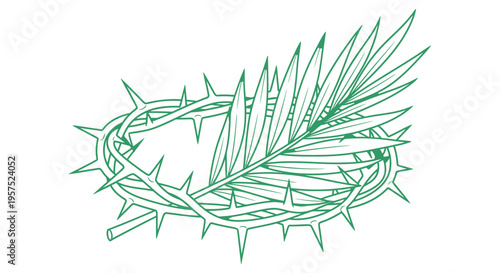 Elegant Palm Sunday vector illustration crown of thorns intertwined palm leaves line art style passion of christ religious designs church graphic design asset scalable vector art