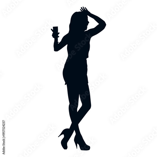 Party woman drinking silhouette