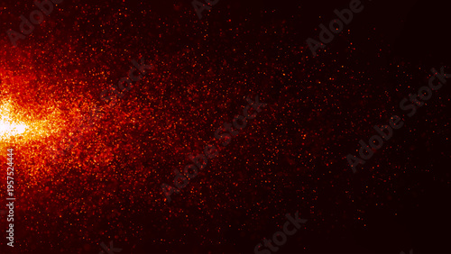 A bright stream of fiery particles slowly hangs in a dark space. Moving, flickering sparks fly in all directions. Vector illustration.