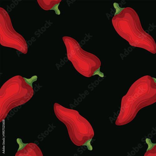 Red hot spicy chilli bell pepper sweet capsicum paprika seamless pattern	