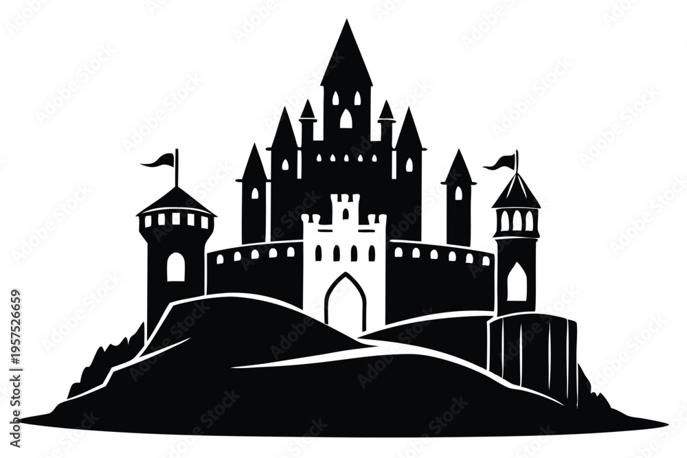 Obraz premium irish castle silhouette line art vector illustration