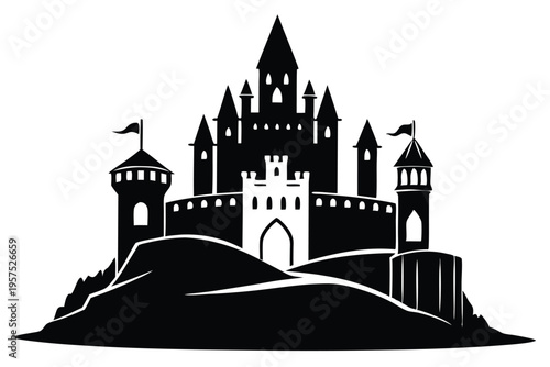 irish castle silhouette line art vector illustration