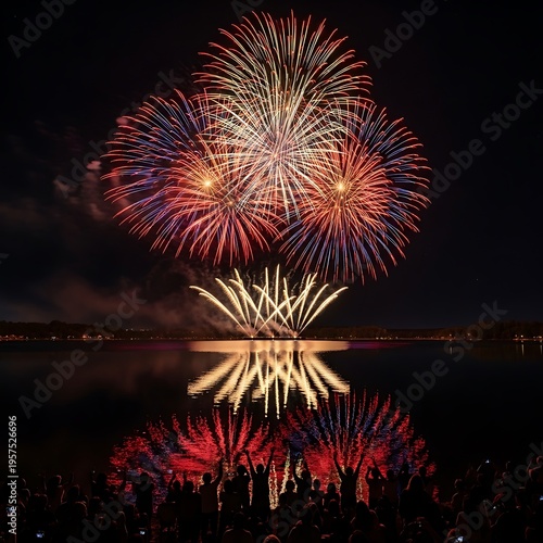 Fireworks exploding over a body of water