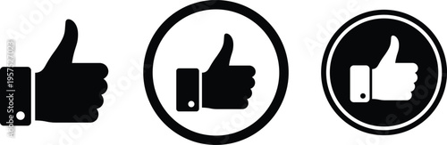 Three black and white thumbs up on a white background like approval