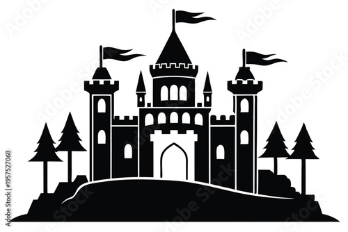 irish castle silhouette line art vector illustration