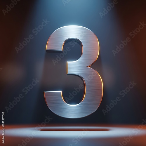 A large metal number three on a stage