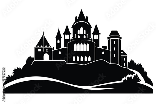 irish castle silhouette line art vector illustration