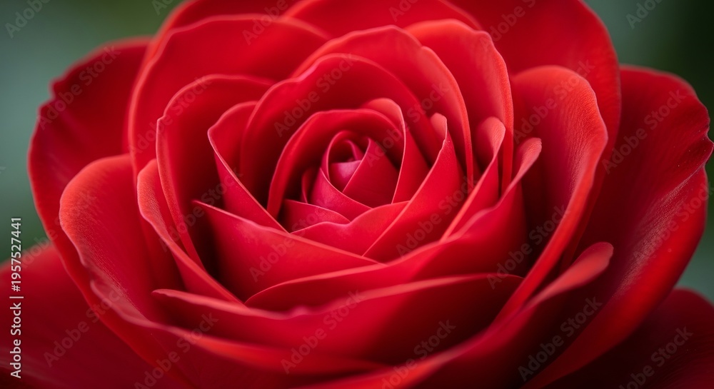 Naklejka premium A beautiful macro closeup of a single red rose in bloom captures the romantic essence of nature and floral beauty, making it a perfect valentine gift symbolizing love