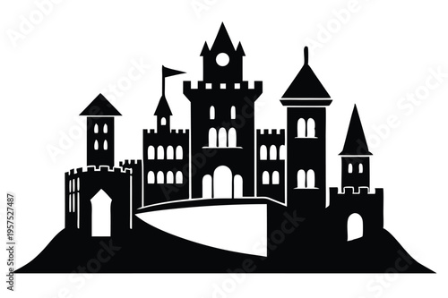 irish castle silhouette line art vector illustration