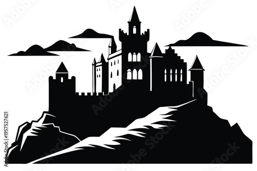 irish castle silhouette line art vector illustration