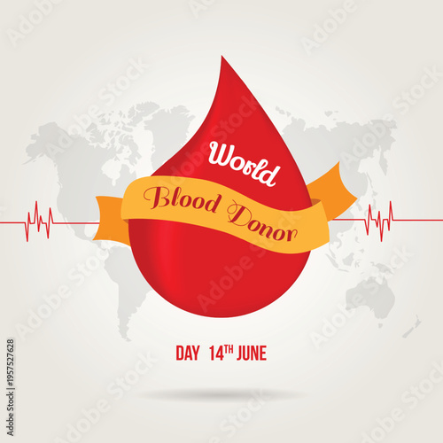 World blood donor day logo with red blood drop and yellow banner