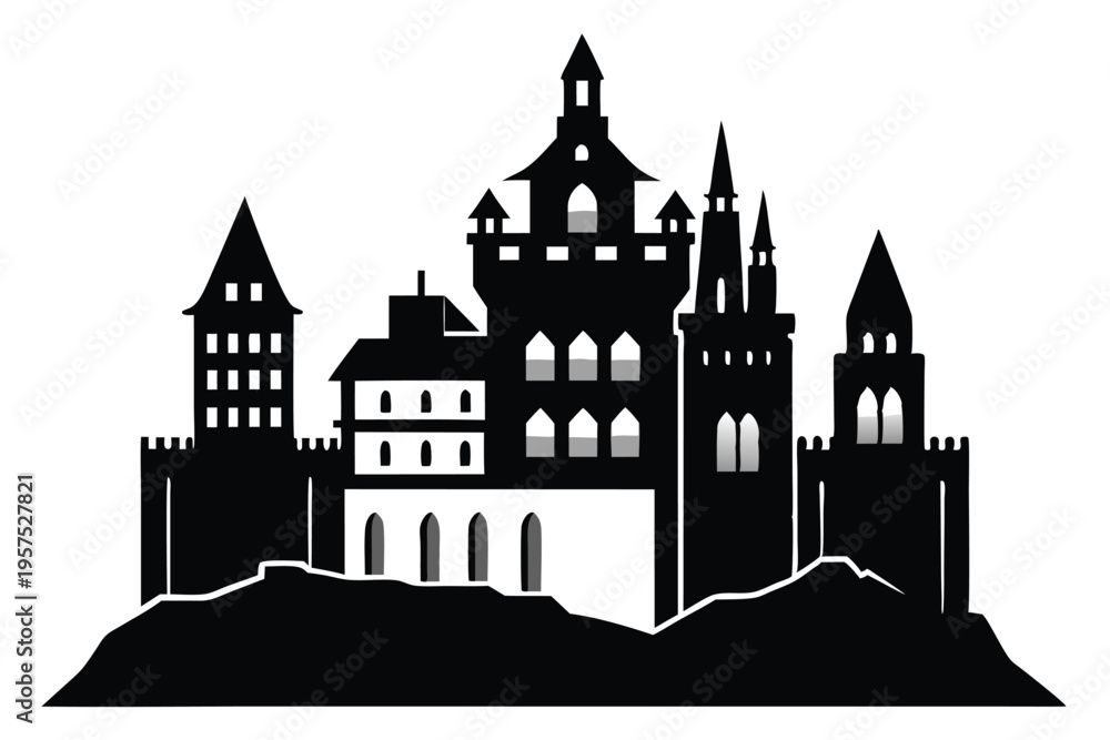 Obraz premium irish castle silhouette line art vector illustration