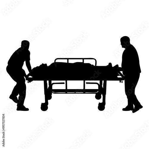 Doctors pushing stretcher silhouette