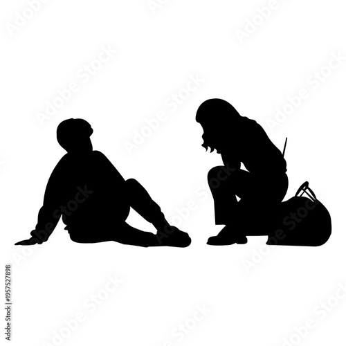 Emt doctor helping kid silhouette