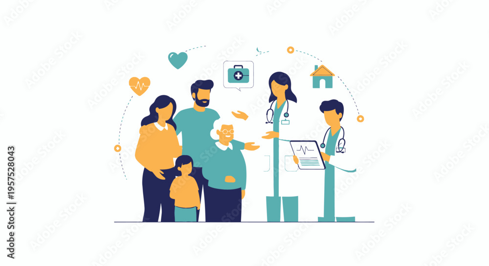 Fototapeta premium Comprehensive Family Health Care: Multi-Generational Consultation with Doctors