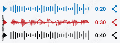 Record player lines social audio of voice volume equalizer with stereo noise sound wave message. Blue sound wave audio icon vector. Blue Audio sound symbol. Audio waves icon. Voice message symbol.
