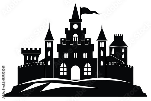irish castle silhouette line art vector illustration