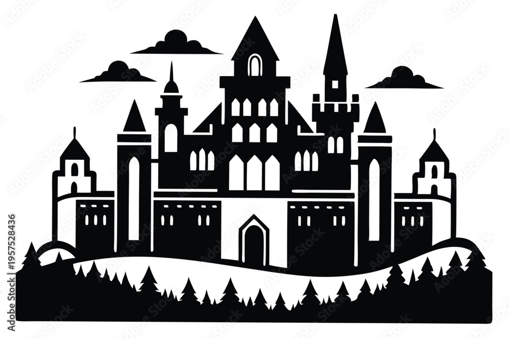 Obraz premium irish castle silhouette line art vector illustration