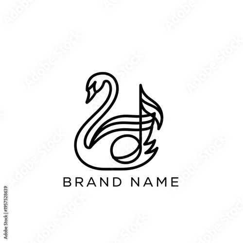 Elegant Swan and Musical Note Logo Design in Minimalist Line Art Style.