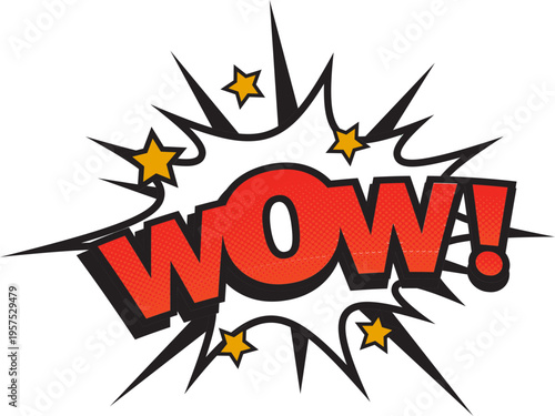Collection of comic style “WOW!” icon explosion speech bubbles with bright colors, halftone textures. Perfect for comics, posters, ads, and fun graphic designs.