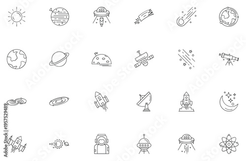 Space Exploration & Astronomy Line Icon Set