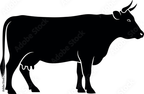 Black cow silhouette standing profile view