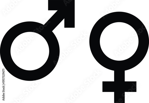 Black male and female gender symbols side by side on white background male symbol female symbol