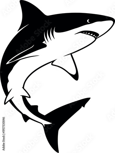 Black shark leaping from water silhouette