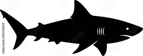 Black shark silhouette swimming right
