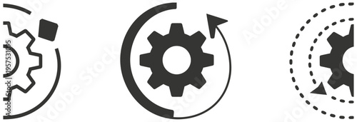 Gear icons for settings, configuration, and optimization on a white background.