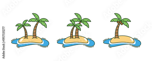 Flat vector illustration of a summer beach island with coconut trees