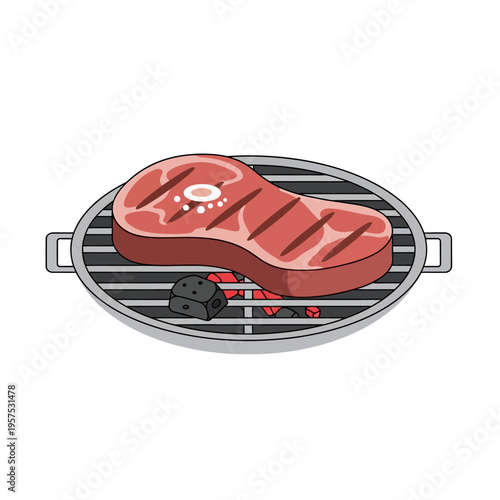 Juicy Beef Steak Grilling on Barbecue Grill with Hot Coals