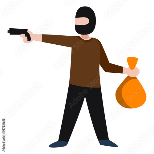 Bandit character robbing bank