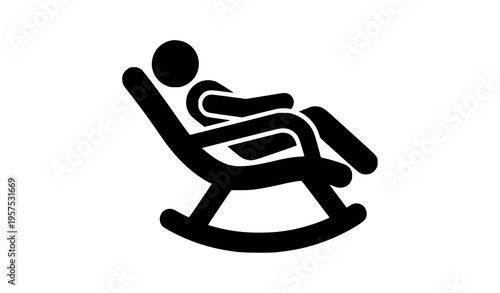 Comfort zone glyph icon person reclining in rocking chair nap after work black silhouette vector isolated on white