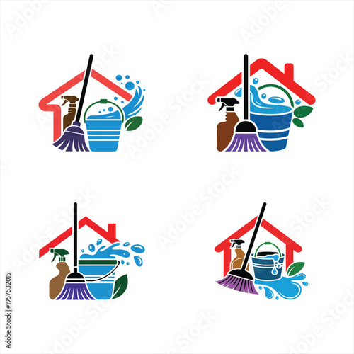 Cleaning bucket and mop with soap suds illustration