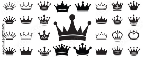 Crown icon set. Royal crown symbol collection. line crown icon. Crown king mega icon set. vector illustration