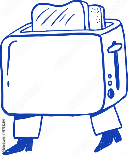 Hand drawn toaster cartoon character. Cafe, bakery and patisserie doodles series for logos, signs and menus.