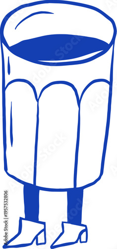 Hand drawn iced coffee glass cartoon character. Cafe, bakery and patisserie doodles series for logos, signs and menus.