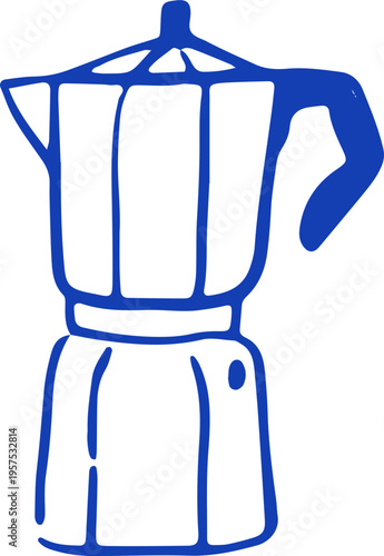 Hand drawn moka pot stovetop vintage coffee maker. Cafe, bakery and patisserie doodles series for logos, signs and menus.
