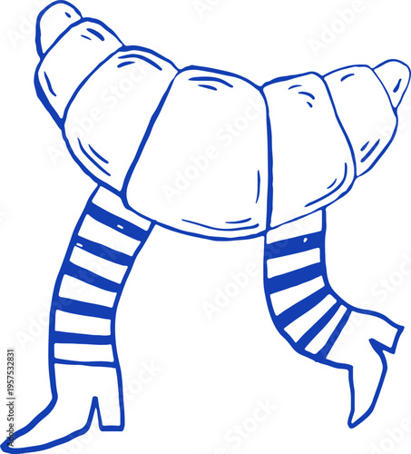 Hand drawn croissant cartoon character. Cafe, bakery and patisserie doodles series for logos, signs and menus.