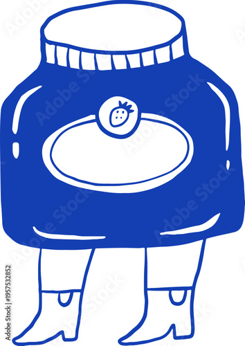 Hand drawn cartoon jam jar character. Cafe, bakery and patisserie doodles series for logos, signs and menus.