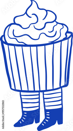 Hand drawn cartoon cupcake character. Cafe, bakery and patisserie doodles series for logos, signs and menus.