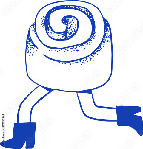 Hand drawn cartoon cinnamon roll character. Cafe, bakery and patisserie doodles series for logos, signs and menus.