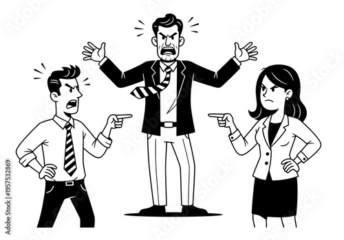 Angry business people arguing and pointing at each other in frustration